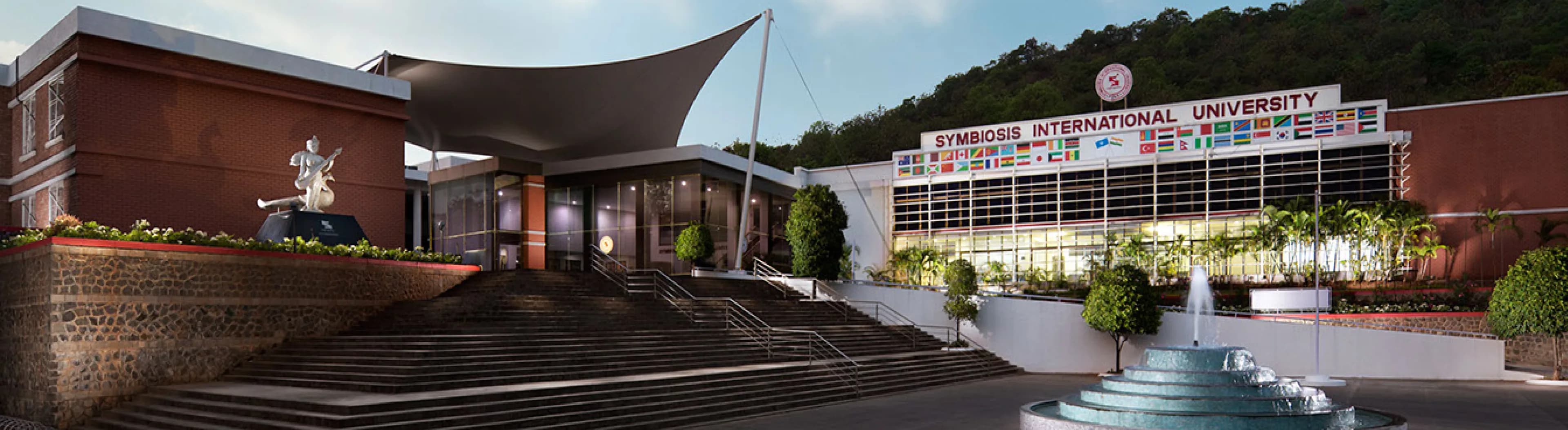 Symbiosis campus building at dusk